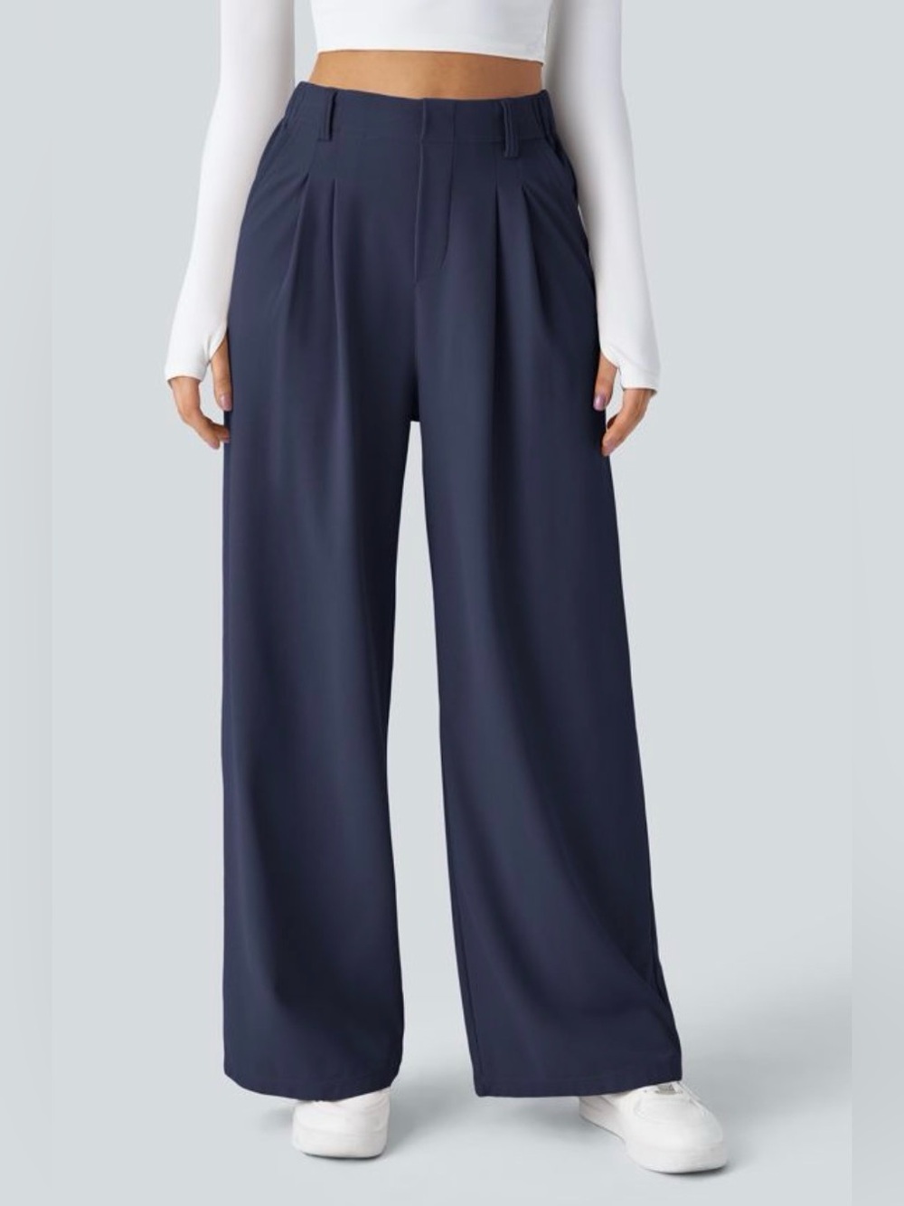Halara Flex High Waisted Pocket Wide Leg Waffle Work Pants - Petite XL / Blue - Picture 2 of 5